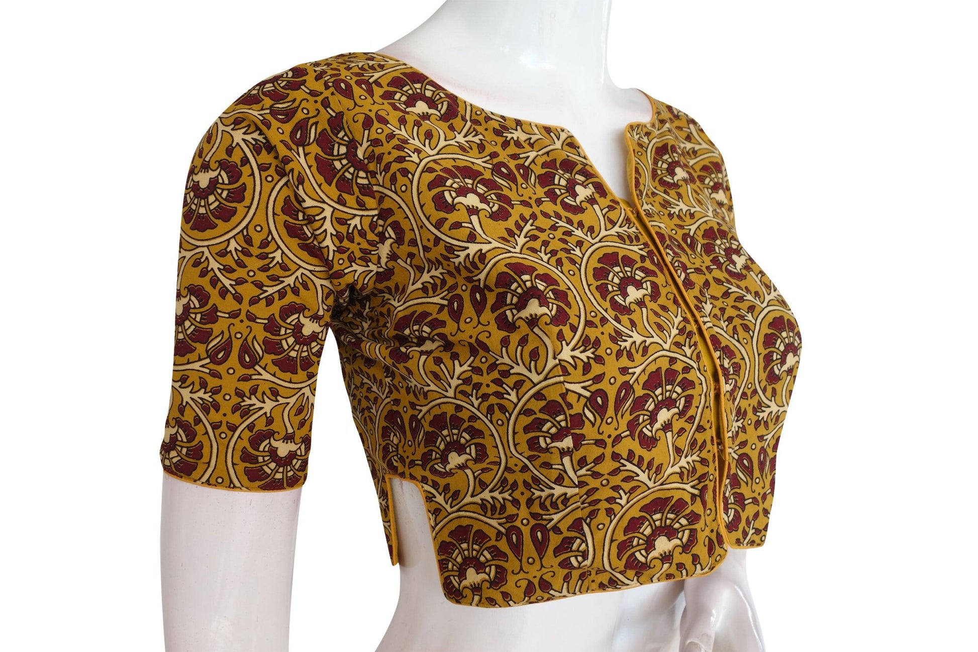 Mustard Yellow Color Ajrakh Cotton Readymade Boat Neck Blouse