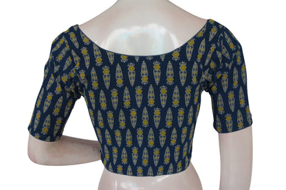 Navy Blue Color Ajrakh Cotton Readymade Boat Neck Blouse