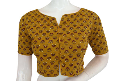 Mustard Yellow Color Ajrakh Cotton Readymade Boat Neck Blouse