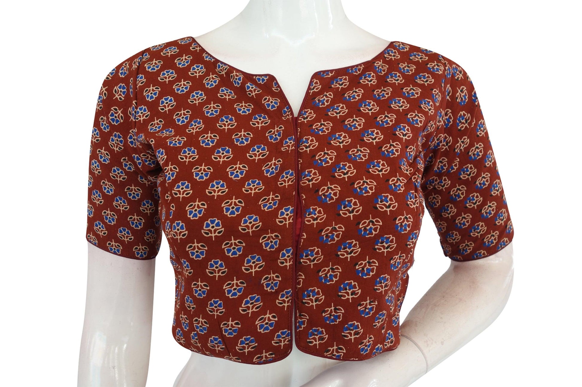 Maroon Color Ajrakh Cotton Readymade Boat Neck Blouse