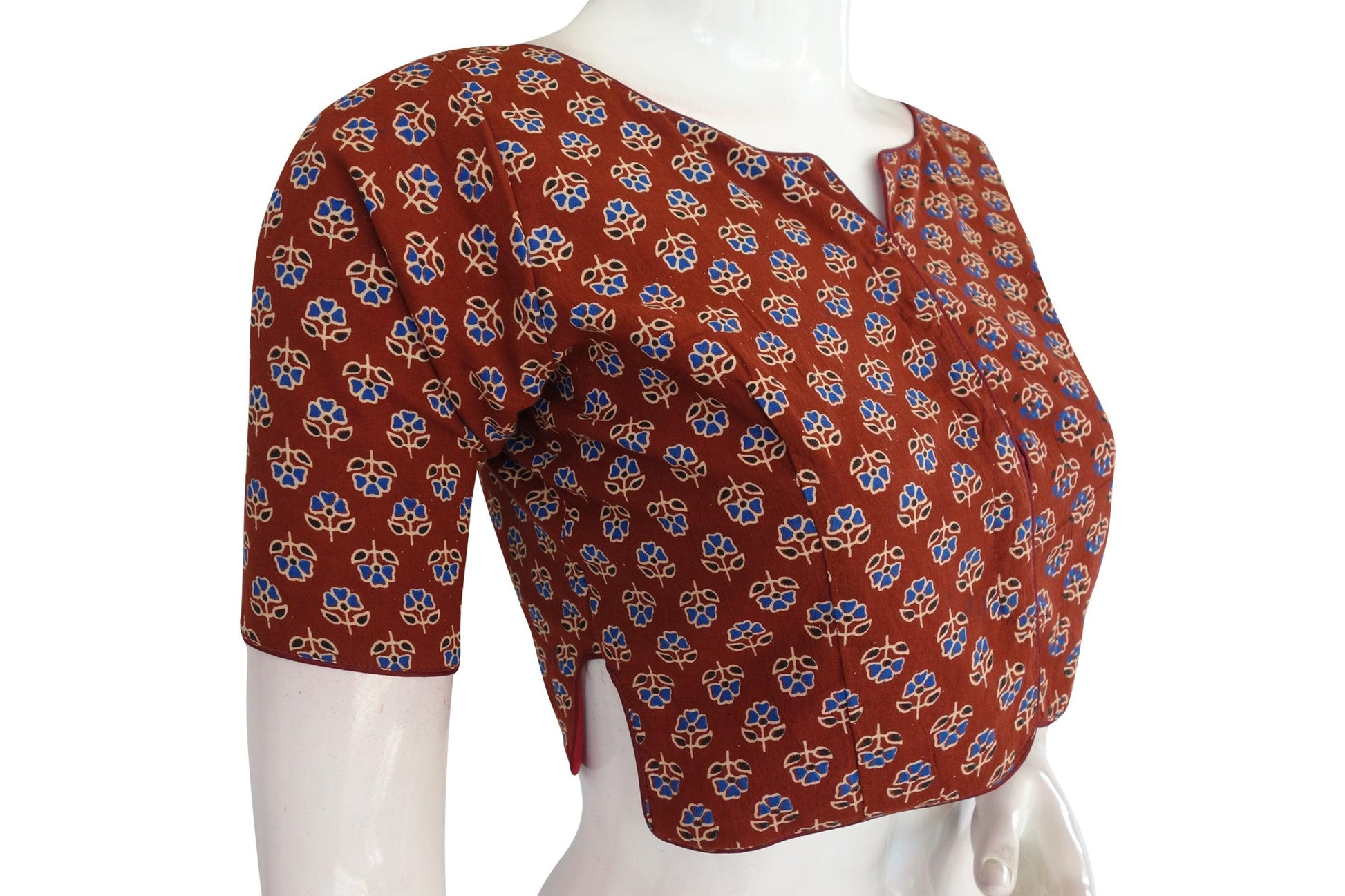 Maroon Color Ajrakh Cotton Readymade Boat Neck Blouse