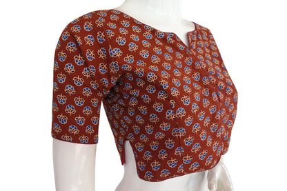Maroon Color Ajrakh Cotton Readymade Boat Neck Blouse