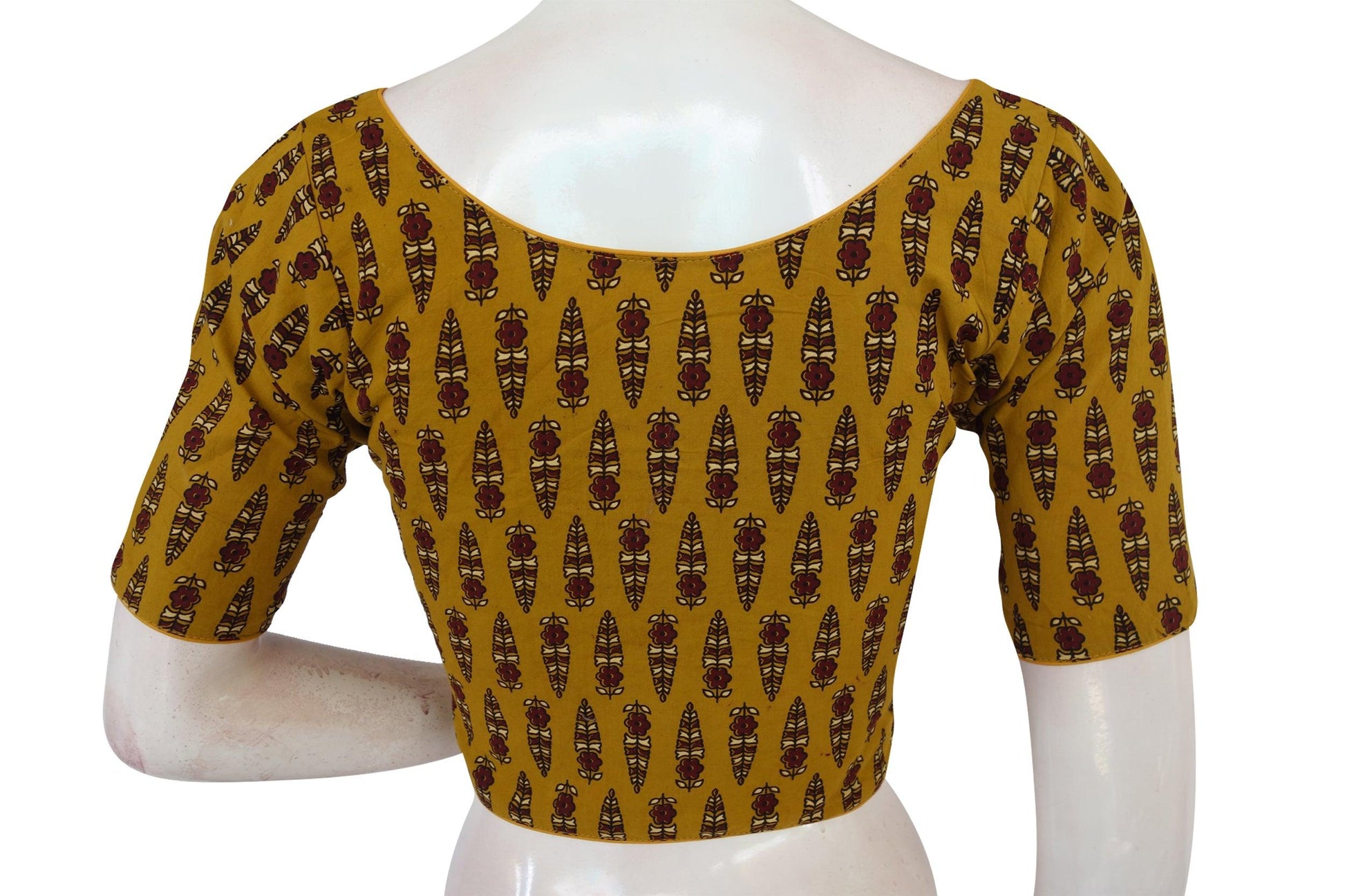 Mustard Yellow Color Ajrakh Cotton Readymade Boat Neck Blouse