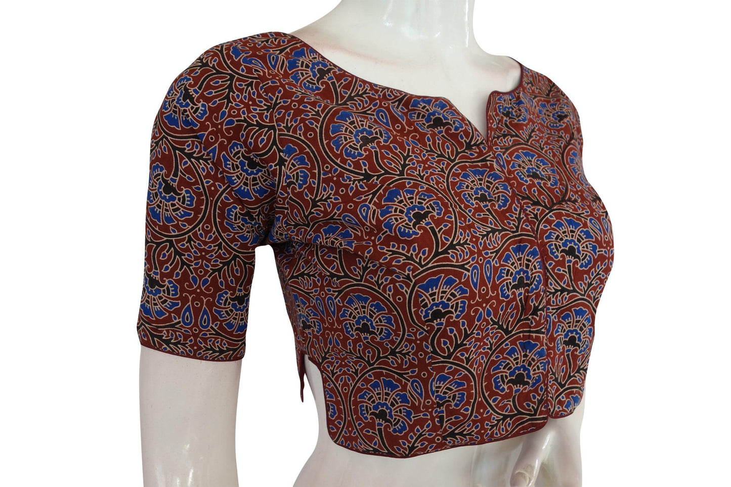 Maroon Color Ajrakh Cotton Readymade Boat Neck Blouse