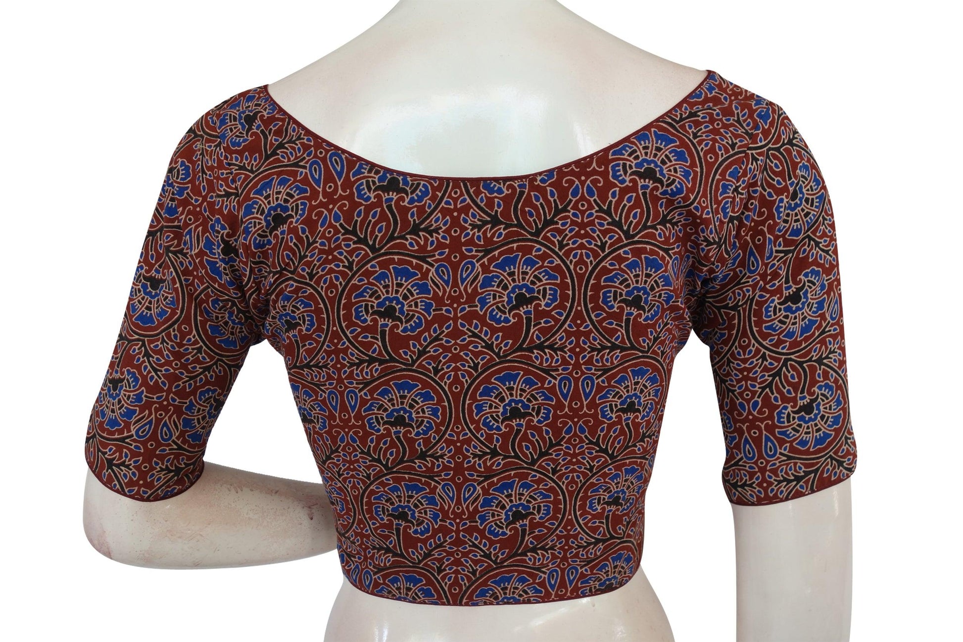 Maroon Color Ajrakh Cotton Readymade Boat Neck Blouse