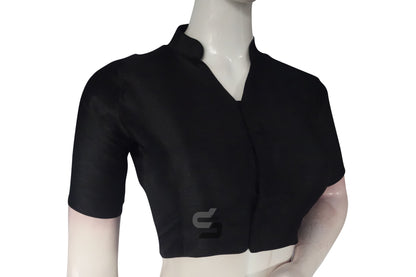 Black Color Semi Silk Plain Collar Neck Readymade Blouse