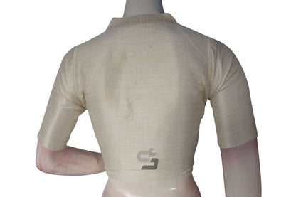 White Color Semi Silk Plain Collar Neck Readymade Blouse