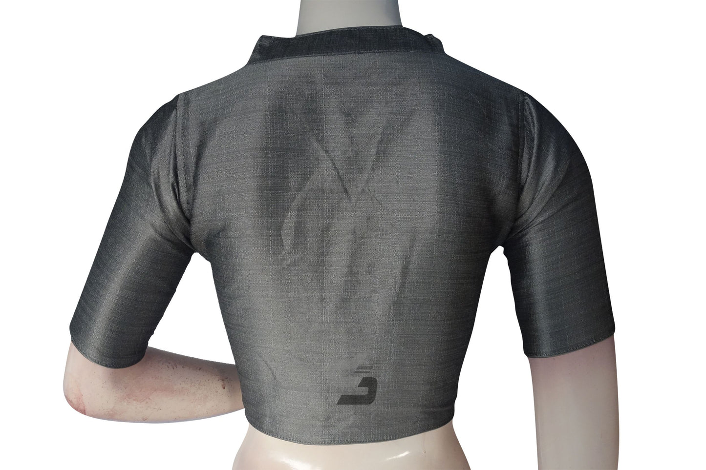 Grey Color Semi Silk Plain Collar Neck Readymade Blouse