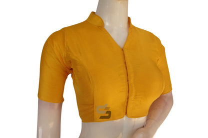 Yellow Color Semi Silk Plain Collar Neck Readymade Blouse