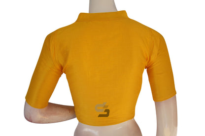 Yellow Color Semi Silk Plain Collar Neck Readymade Blouse