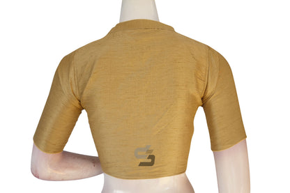 Gold Color Semi Silk Plain Collar Neck Readymade Blouse