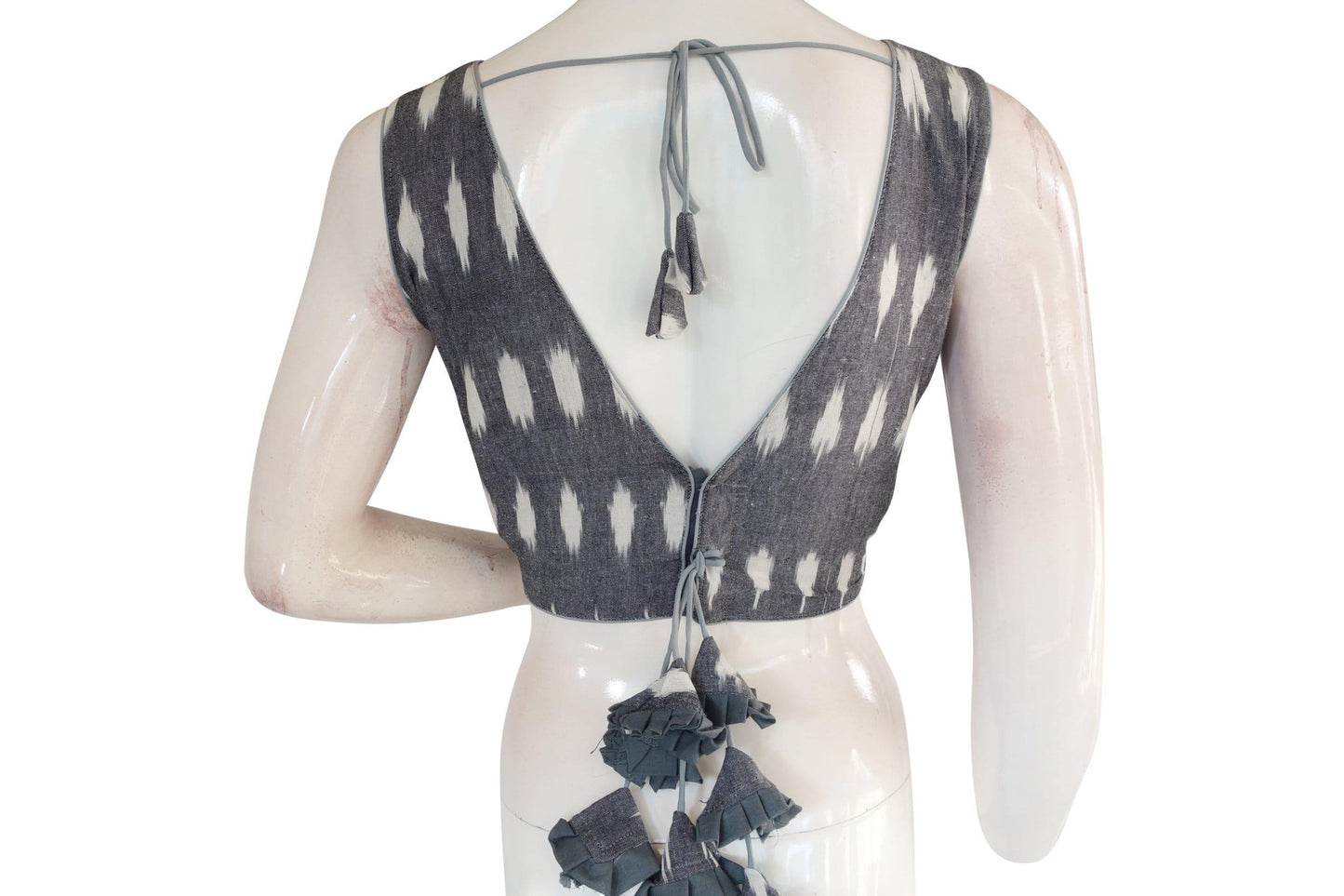 color ikkat v neck designer readymade blouse with tassels 4