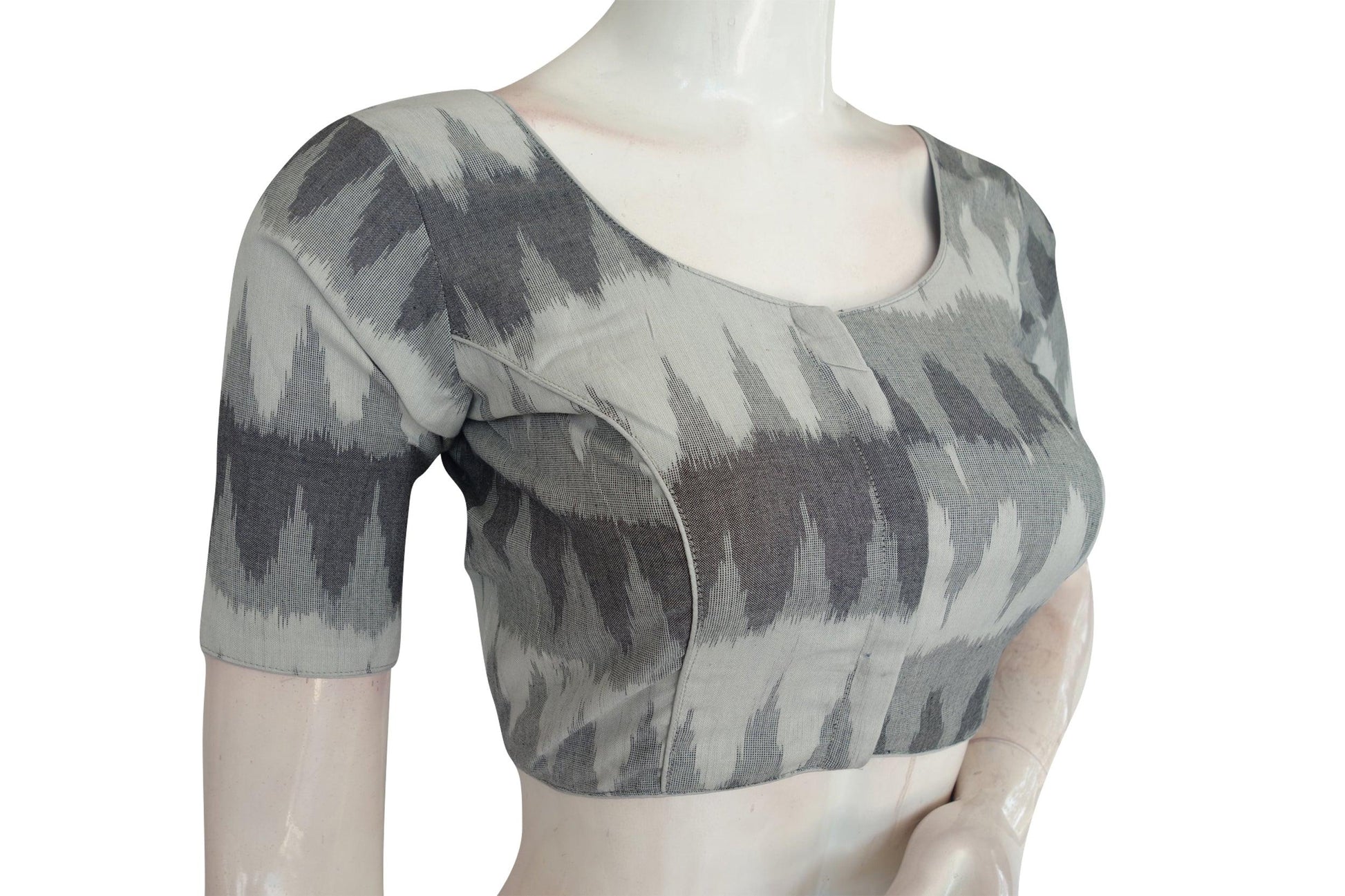 Grey Color Ikkat Cotton Readymade Blouse