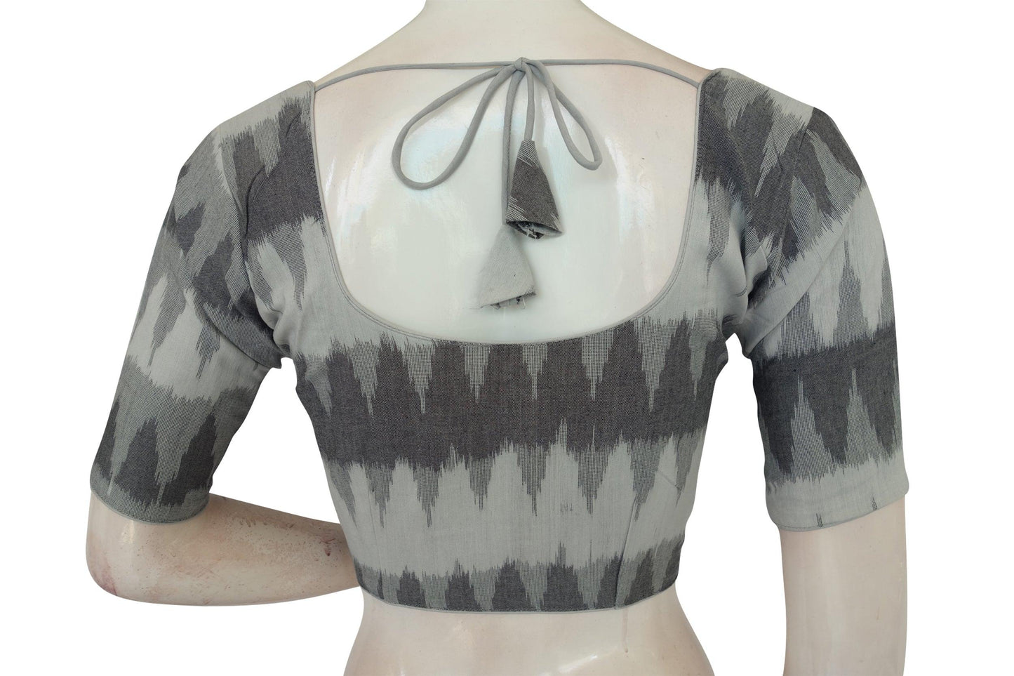 Grey Color Ikkat Cotton Readymade Blouse