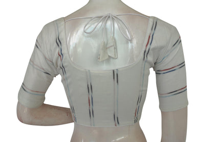 White Color Ikkat Cotton Readymade Blouse