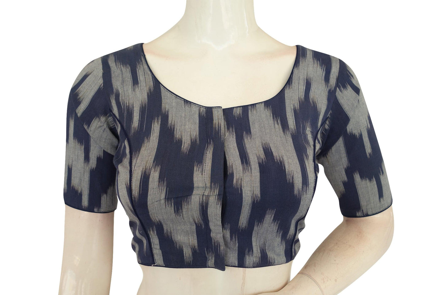 Navy Blue Color Ikkat Cotton Readymade Blouse