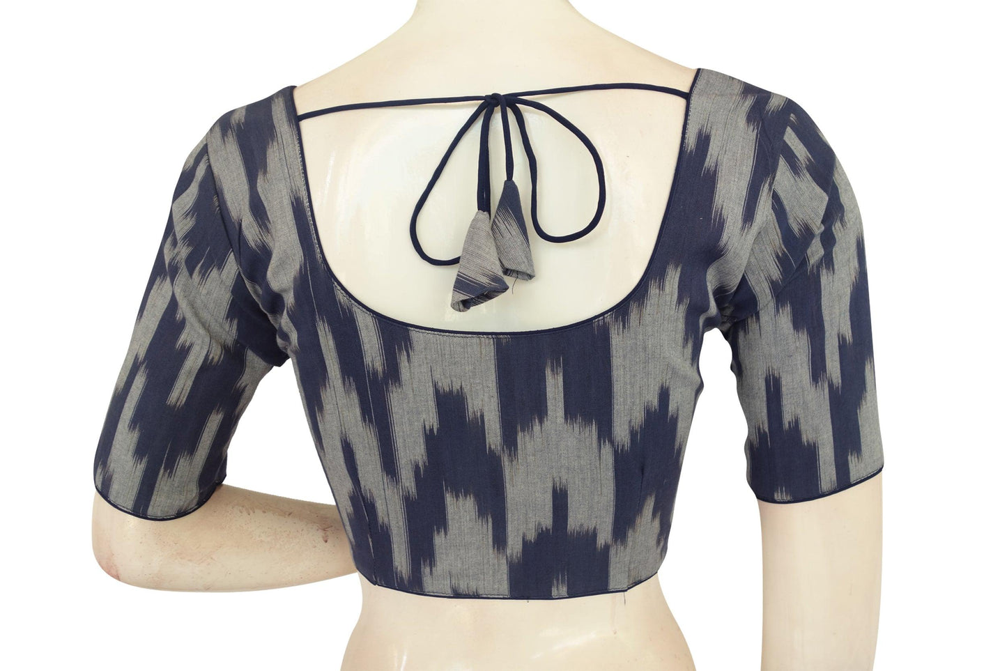 Navy Blue Color Ikkat Cotton Readymade Blouse