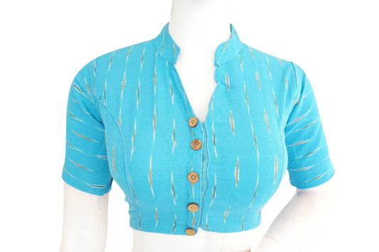 blue color ikkat collar designer readymade blouse 2