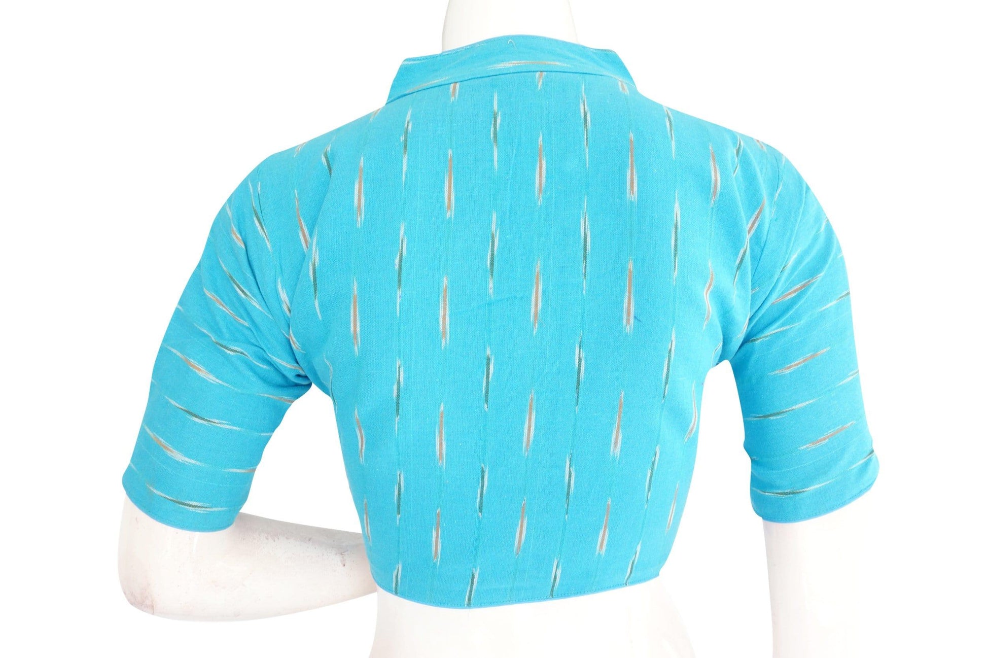 blue color ikkat collar designer readymade blouse 2
