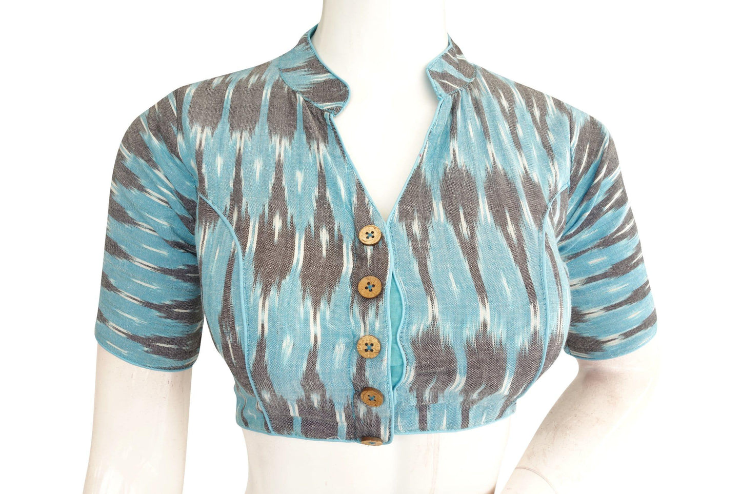 blue color ikkat collar designer readymade blouse 5