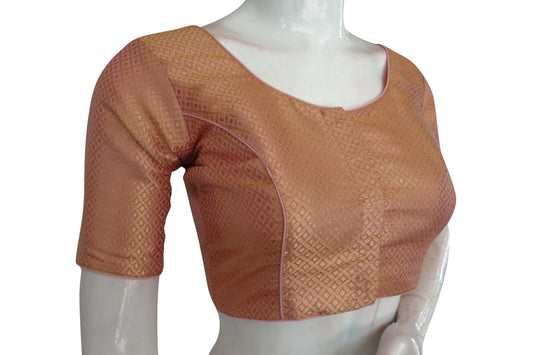 Pastel Pink Color Banaras Readymade Saree Brocade Blouse - D3blouses