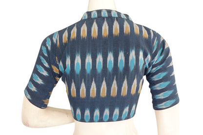 blue color ikkat collar designer readymade blouse 3