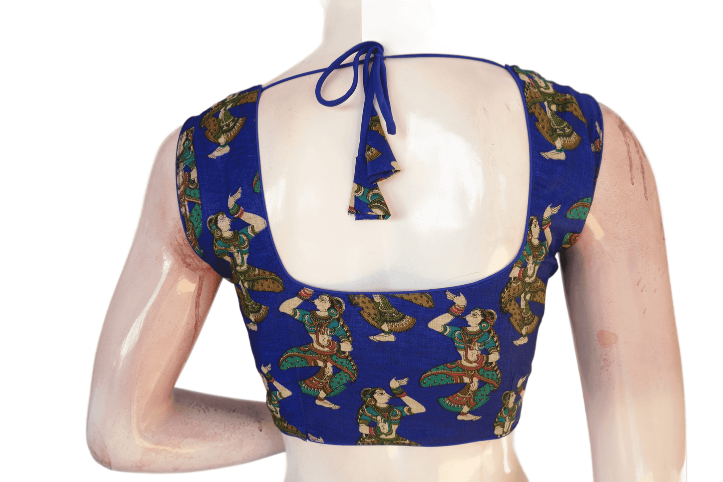 Blue Color Printed silk Sleeveless Readymade saree blouse - D3blouses