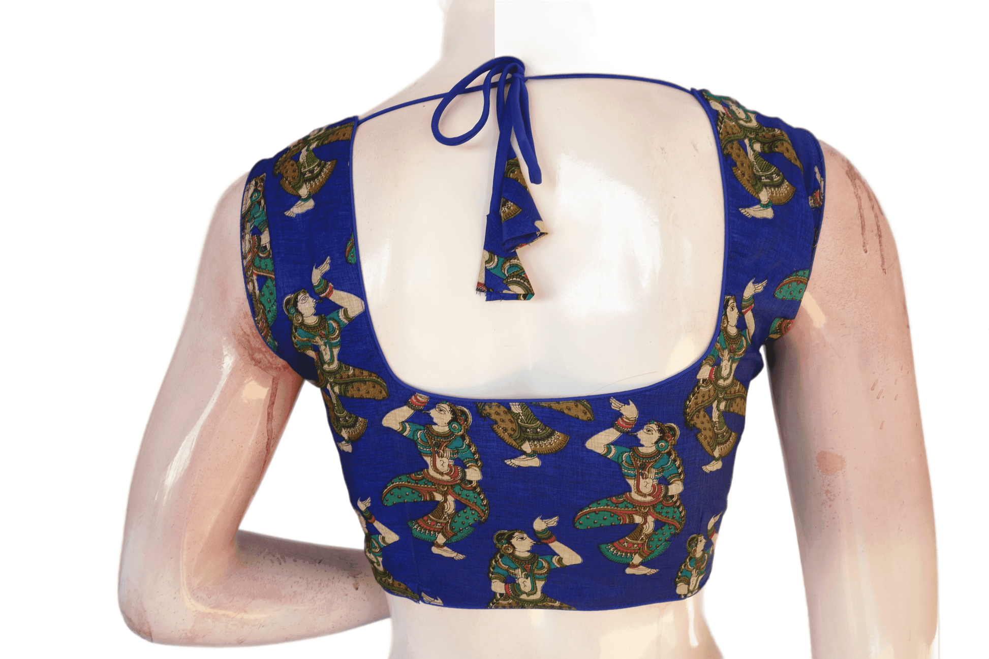 Blue Color Printed silk Sleeveless Readymade saree blouse - D3blouses