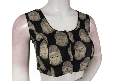 Black Color Printed silk Sleeveless Readymade saree blouse - D3blouses