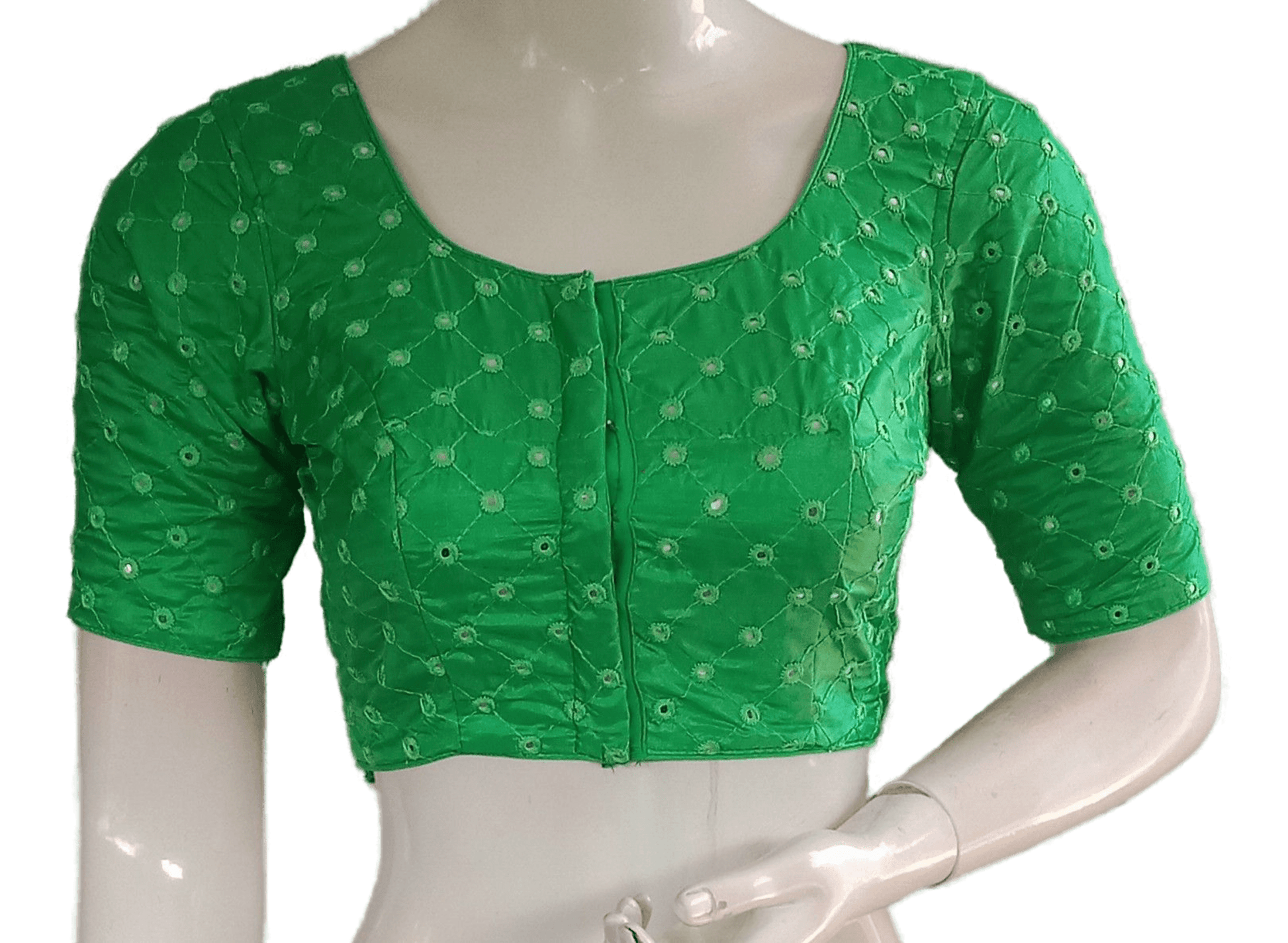 Parrot Green Color Georgette Foil Mirror Designer Readymade Saree Blouse - D3blouses