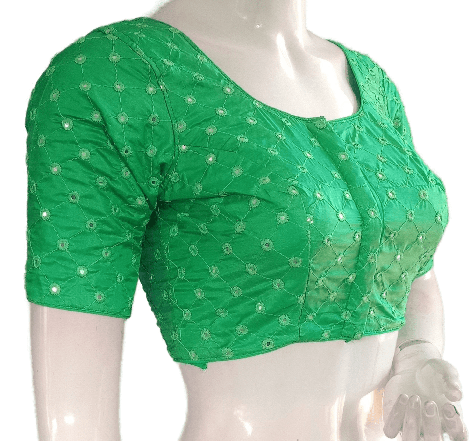 Parrot Green Color Georgette Foil Mirror Designer Readymade Saree Blouse - D3blouses