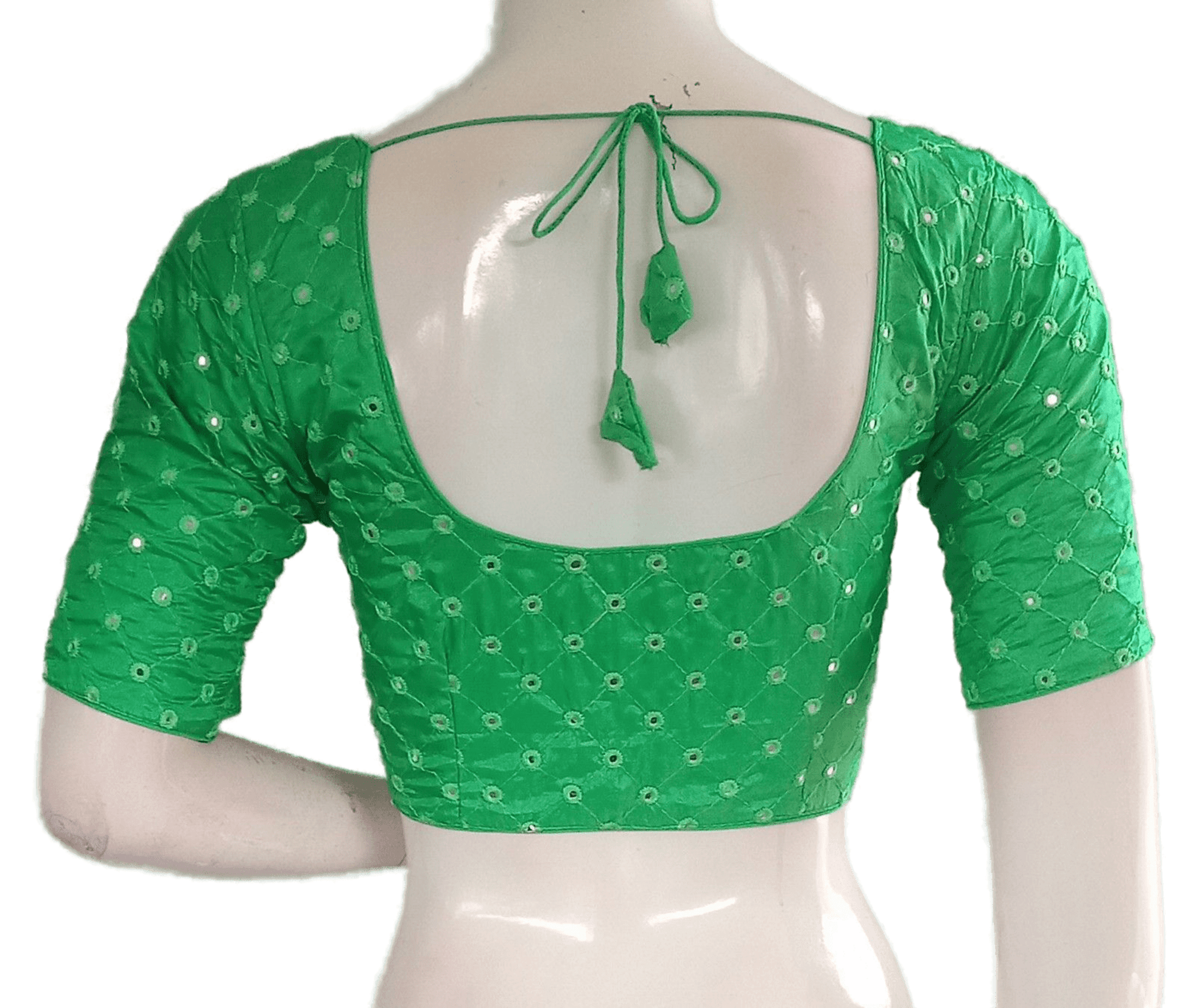 Parrot Green Color Georgette Foil Mirror Designer Readymade Saree Blouse - D3blouses