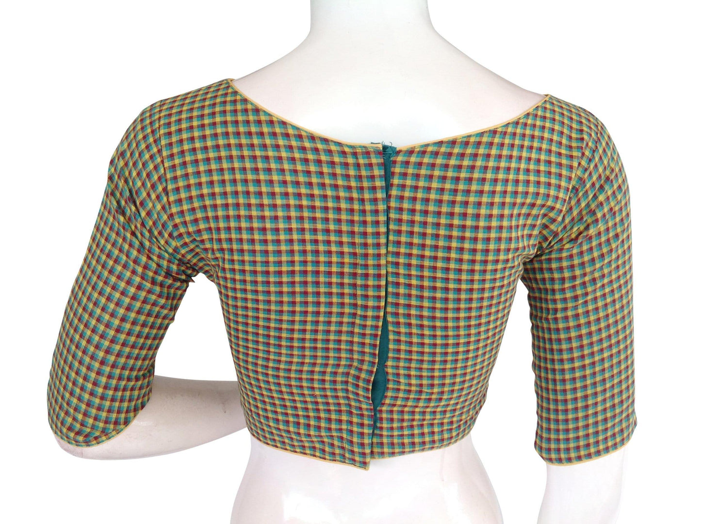 cotton checks 3 4th sleeves readymade saree blouse indian cotton readymade blouse 1