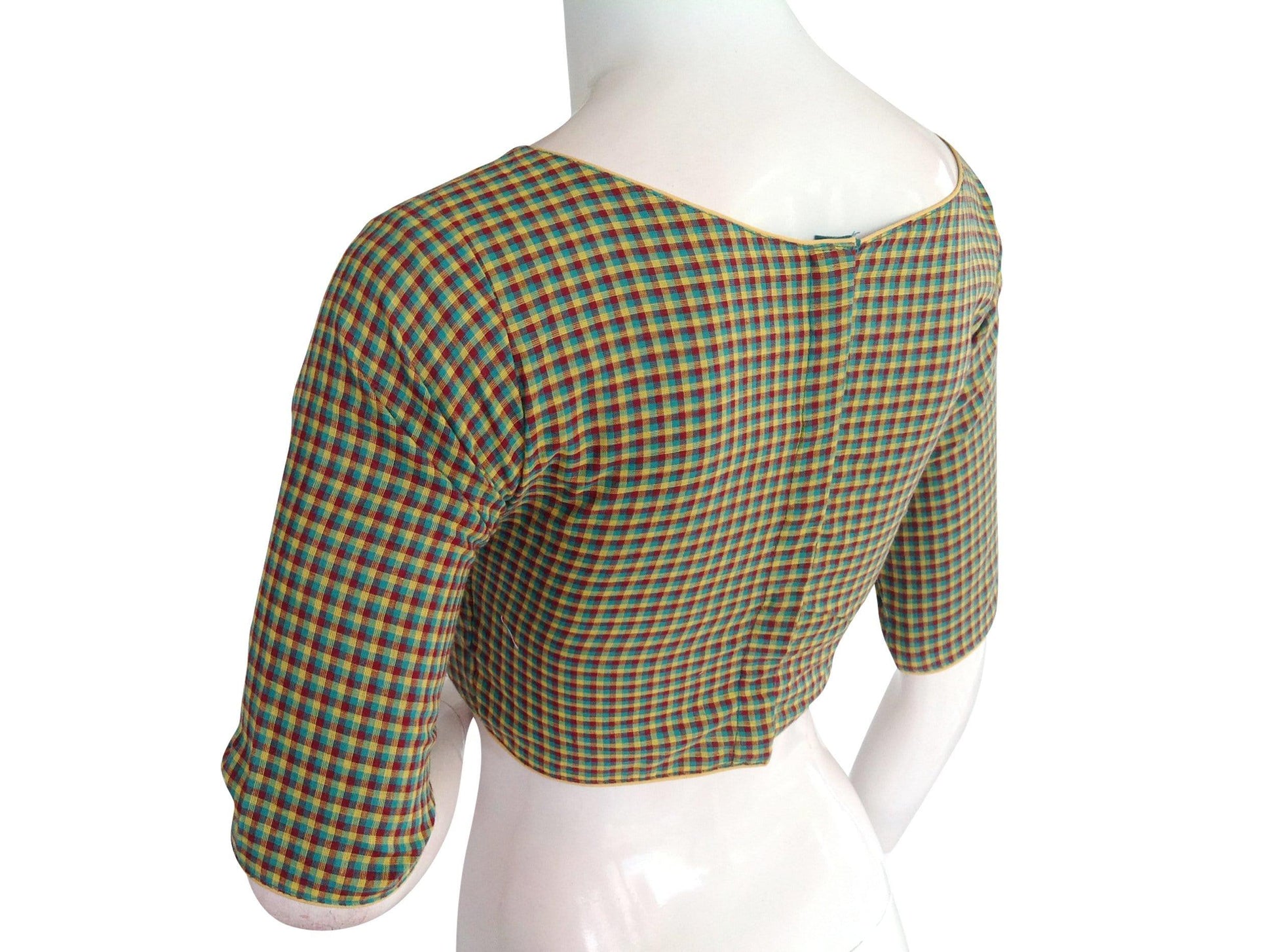 cotton checks 3 4th sleeves readymade saree blouse indian cotton readymade blouse 1