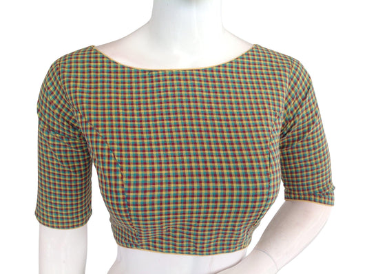 cotton checks 3 4th sleeves readymade saree blouse indian cotton readymade blouse 1