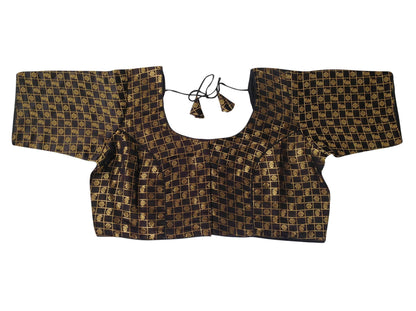 plus size black color brocade silk readymade saree blouse