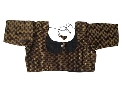 plus size black color brocade silk readymade saree blouse
