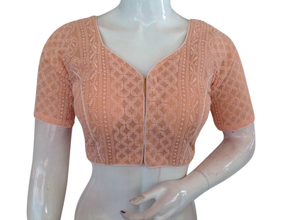 Peach Color Chikankari Embroidery Indian saree Readymade blouse 