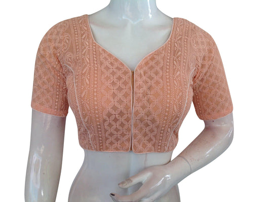 Peach Color Chikankari Embroidery Indian saree Readymade blouse 