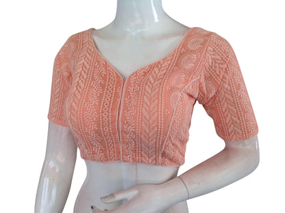 plus size chikankari embroidery indian saree readymade blouse 7