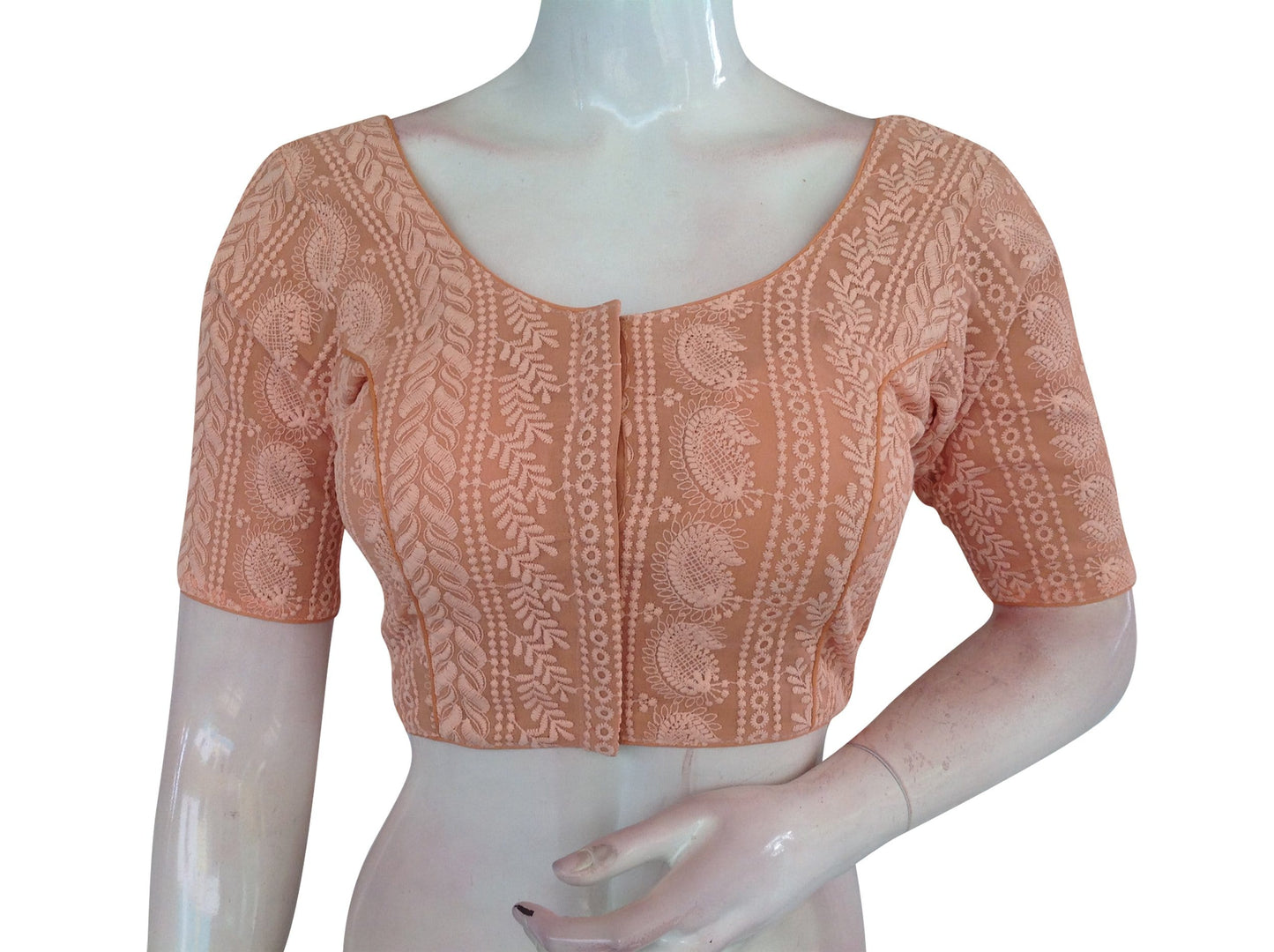 orange color chikankari embroidery readymade blouse