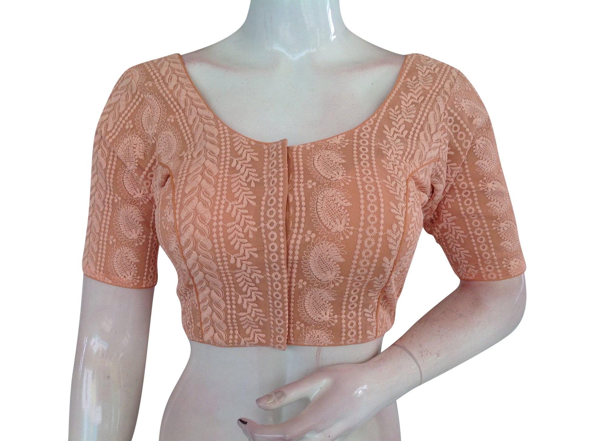 orange color chikankari embroidery readymade blouse