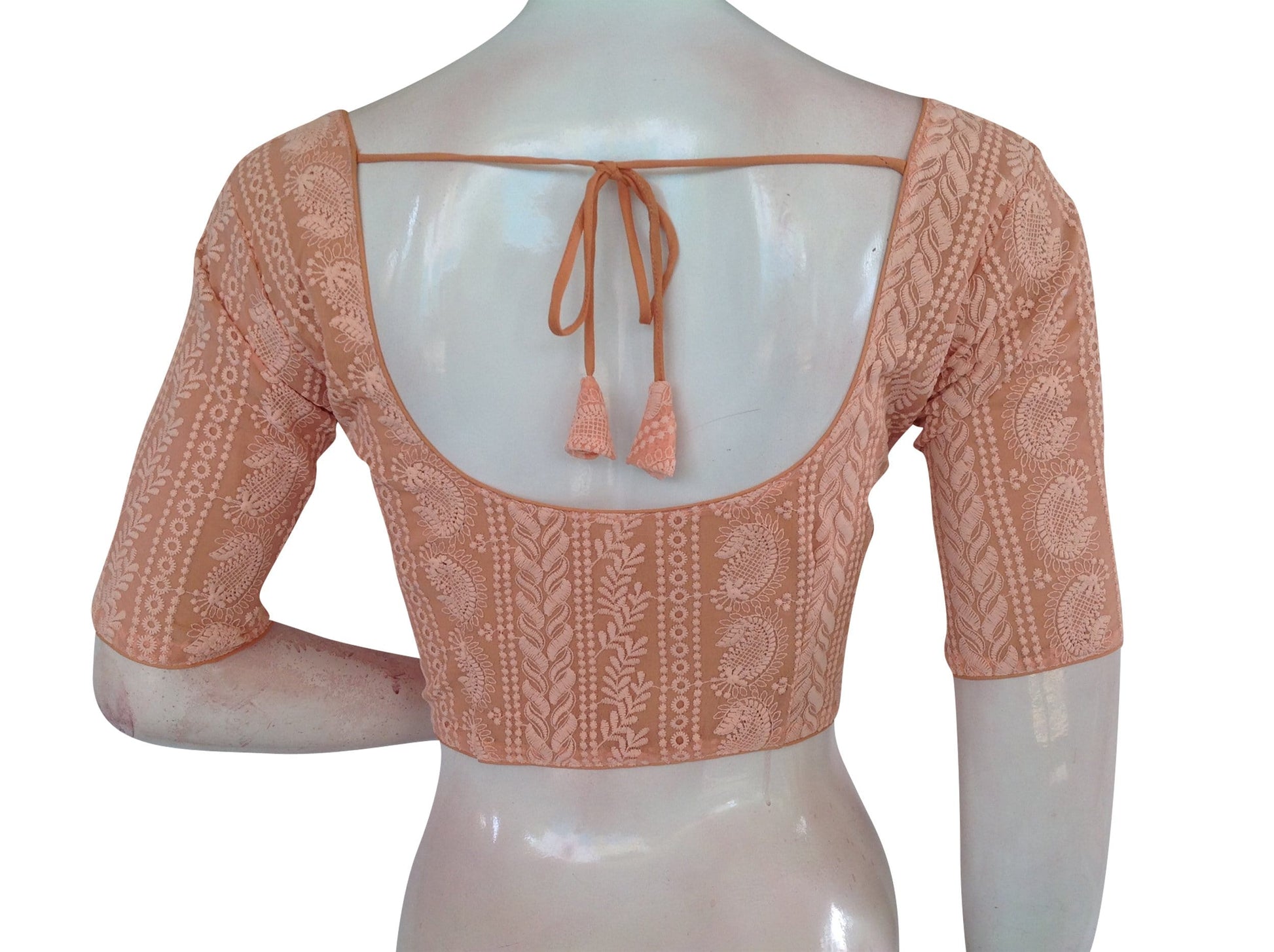 orange color chikankari embroidery readymade blouse