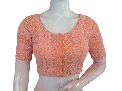 orange color chikankari embroidery readymade blouse 1