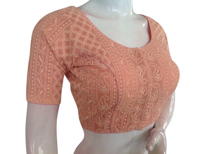 orange color chikankari embroidery readymade blouse 2