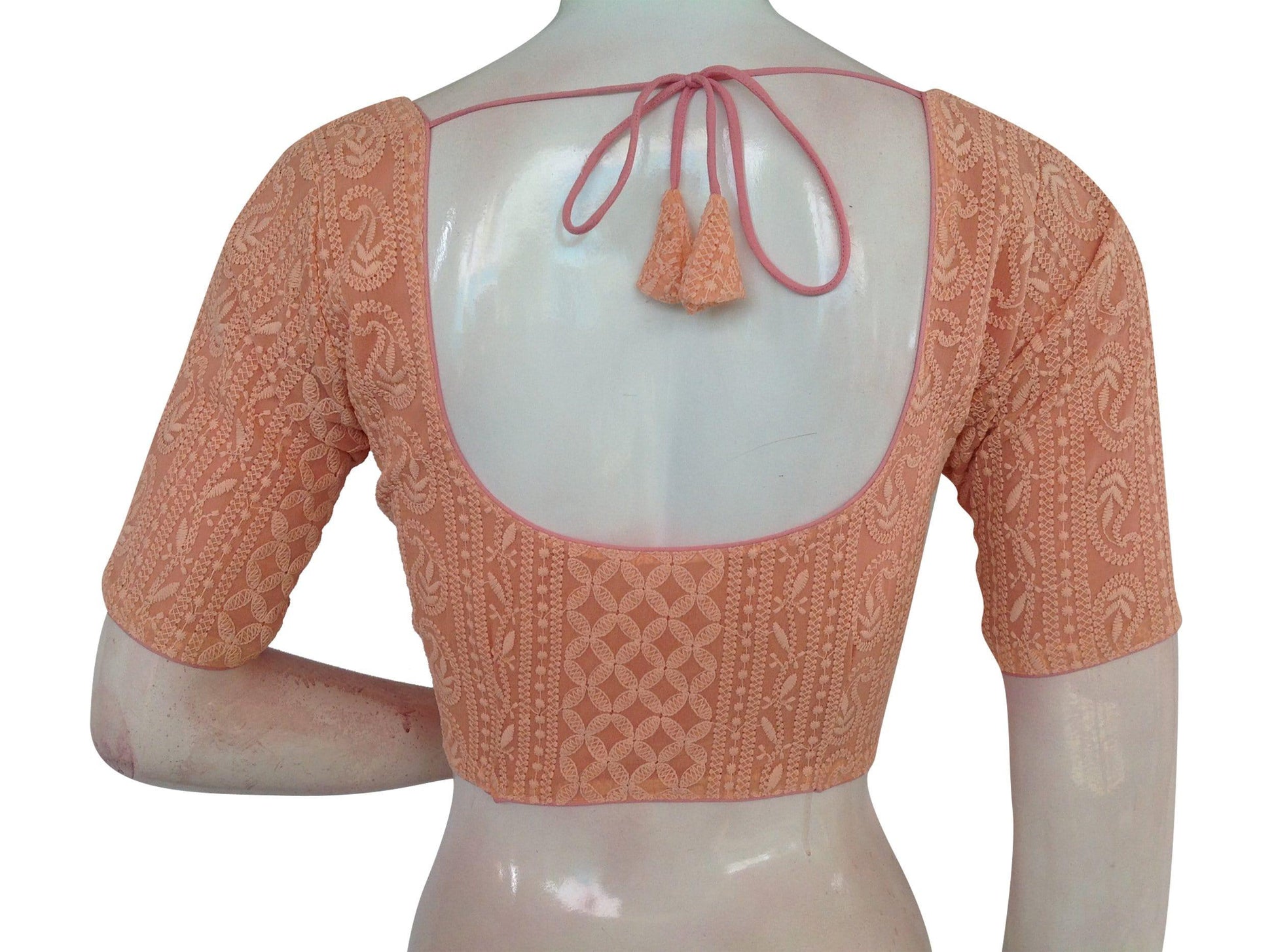 orange color chikankari embroidery readymade blouse 2