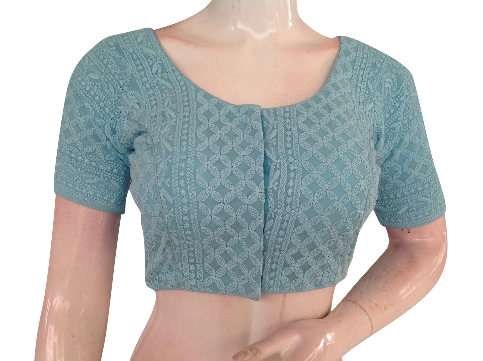 blue color chikankari embroidery readymade blouse