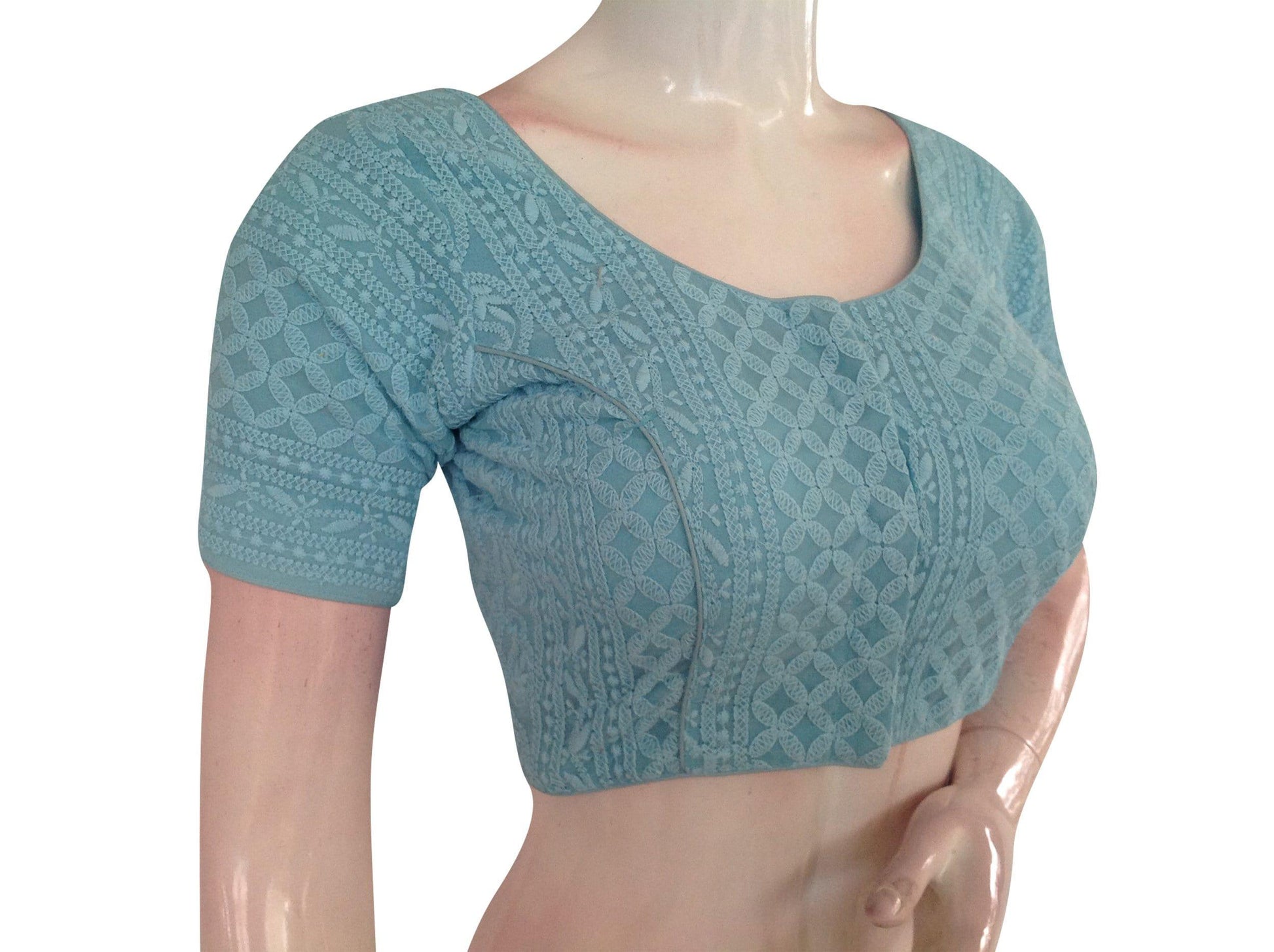 blue color chikankari embroidery readymade blouse