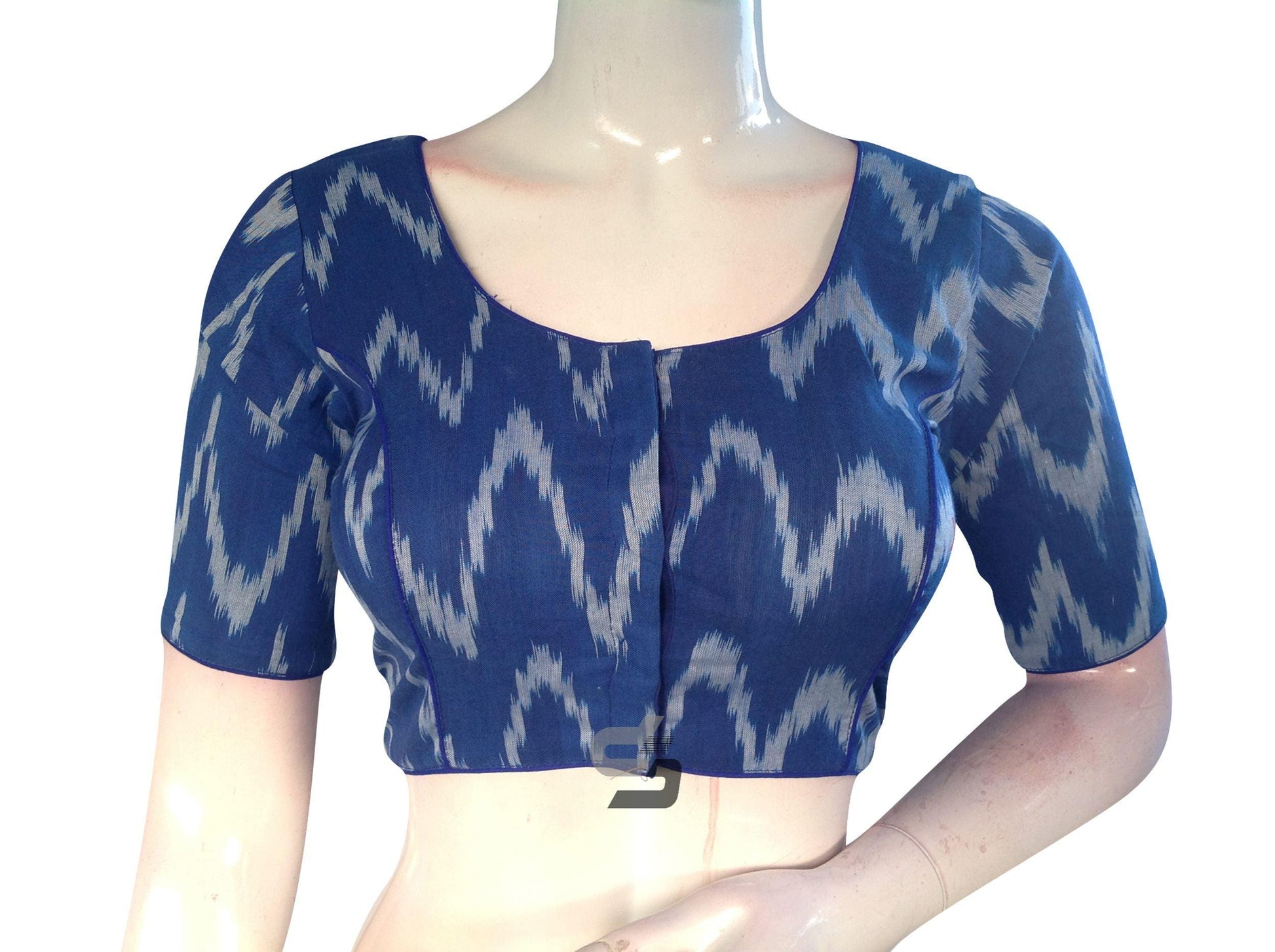 Navy Blue Color Ikkat Cotton Readymade Saree Blouse - D3blouses