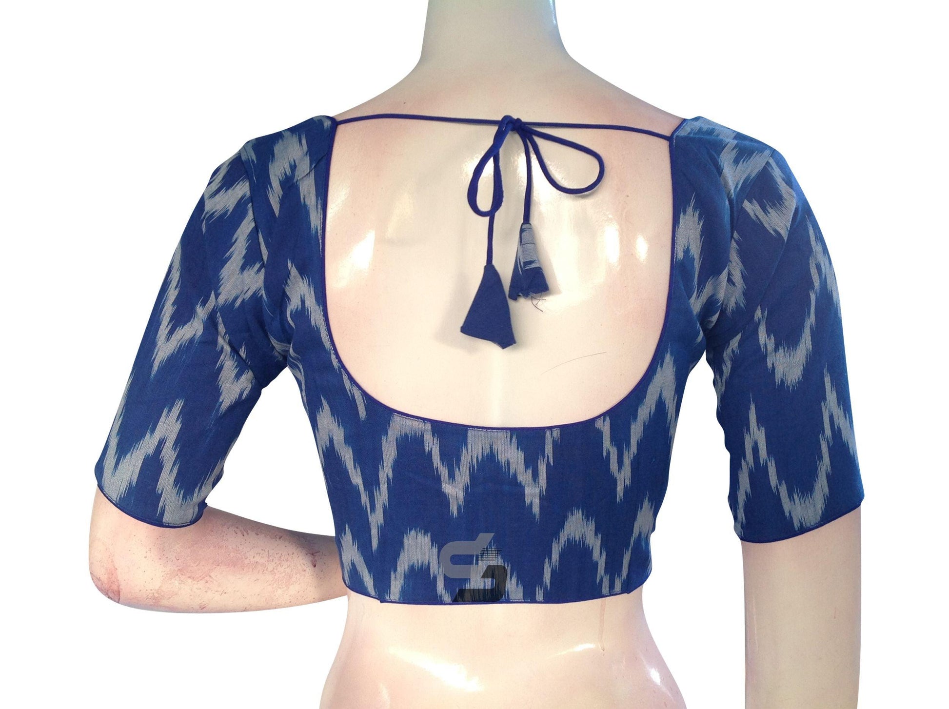 Navy Blue Color Ikkat Cotton Readymade Saree Blouse - D3blouses